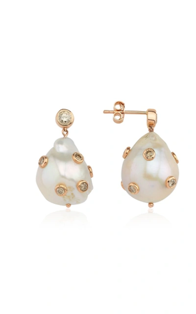 Shop Charms Company 14k Rose Gold Pearl; Diamond Earrings