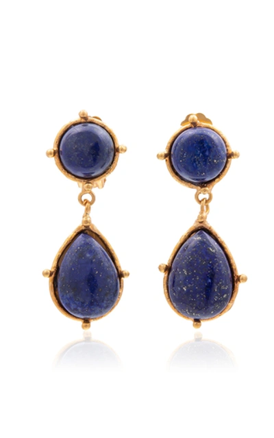 Shop Sylvia Toledano Two Pierres Dots Lapis 22k Gold-plated Earrings In Blue