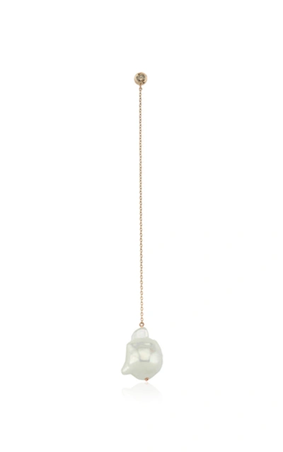 Shop Charms Company Long 14k Rose Gold Single Pearl; Diamond Earring