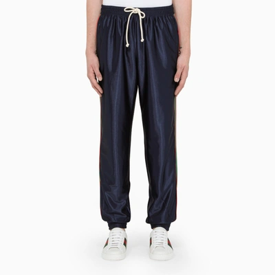 Shop Gucci Blue Jogging Trousers With Web Tape
