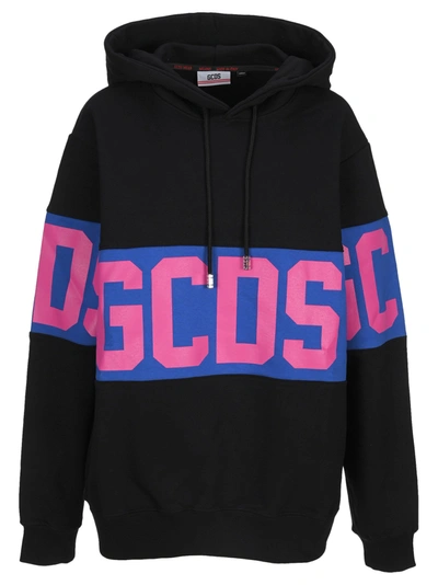 Shop Gcds Logo Band Drawstring Hoodie In Black