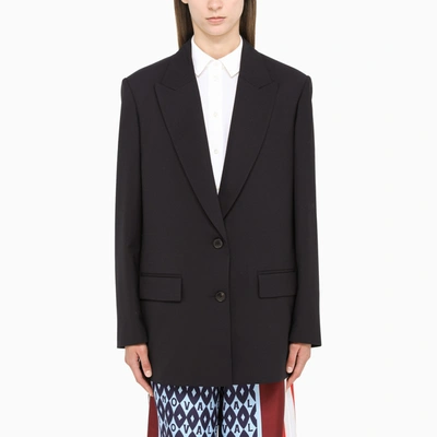 Shop Valentino Navy Single-breasted Blazer With Ruffle In Blue