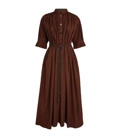 Shop Jil Sander Belted Cotton Dress In Brown
