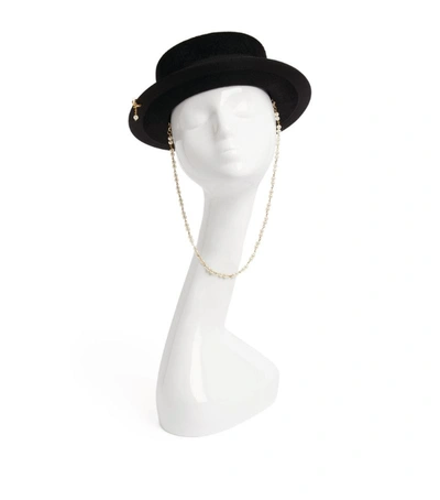 Shop Ruslan Baginskiy Pearl-embellished Canotier Hat In Black