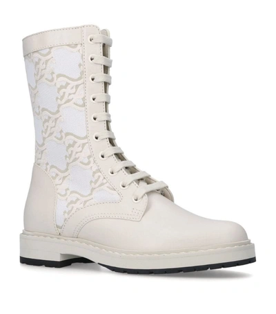 Shop Fendi Leather Monogram Combat Boots In Ivory