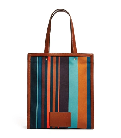 Shop Paul Smith Leather Striped Tote Bag In Brown