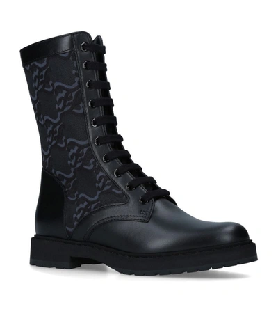 Shop Fendi Leather Monogram Combat Boots In Black