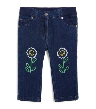 Shop Stella Mccartney Kids Floral-embroidered Jeans (6-36 Months) In Blue