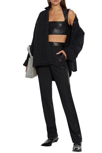 Shop Helmut Lang Leather-paneled Wool-blend Straight-leg Pants In Black