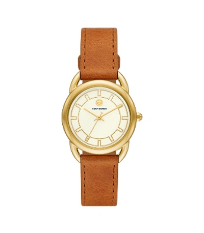 Shop Tory Burch Ravello Watch, Leather/gold-tone, 32 X 40 Mm In Camello/gold