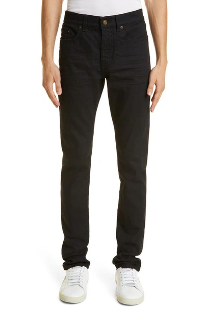 Shop Saint Laurent Skinny Fit Stretch Cotton Jeans In Worn Black