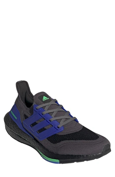 Shop Adidas Originals Ultraboost 21 Running Shoe In Grey/ Black/ Green