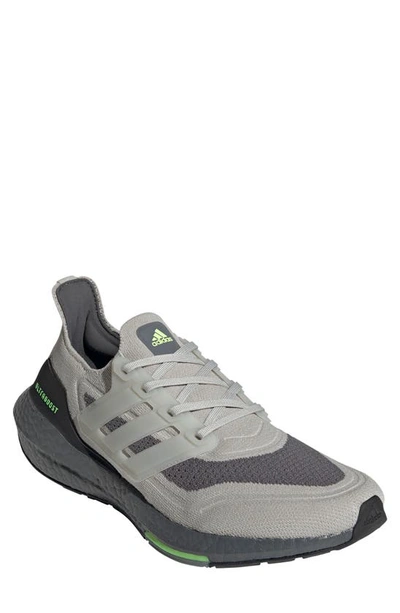 Shop Adidas Originals Ultraboost 21 Running Shoe In Grey/ Grey/ Green