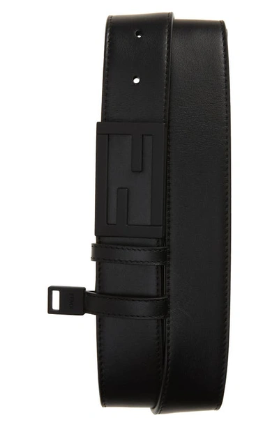 Shop Fendi Baguette Ff Logo Buckle Leather Belt In Black