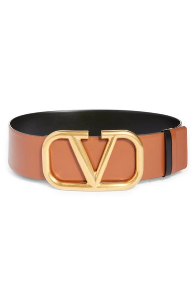 Shop Valentino Vlogo Leather Belt In Selleria-nero