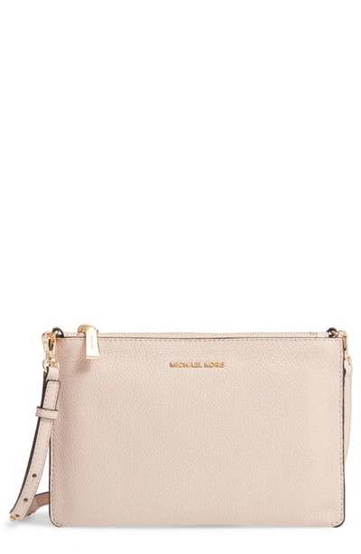 Shop Michael Michael Kors Leather Double Pouch Crossbody Bag In Soft Pink