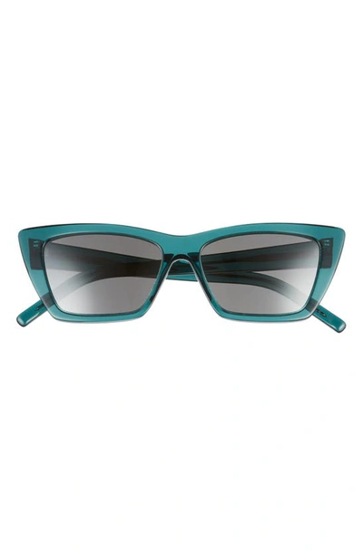 Shop Saint Laurent 53mm Cat Eye Sunglasses In Green/ Silver