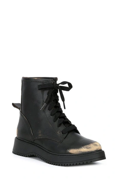 Shop Steve Madden Farley Combat Boot In Black Distressed Leather