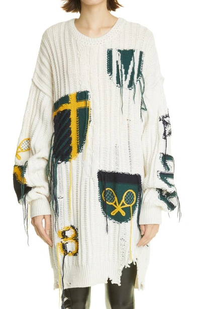 Shop Monse Inside Out Fisherman Sweater Dress In Dark Ivory Multi