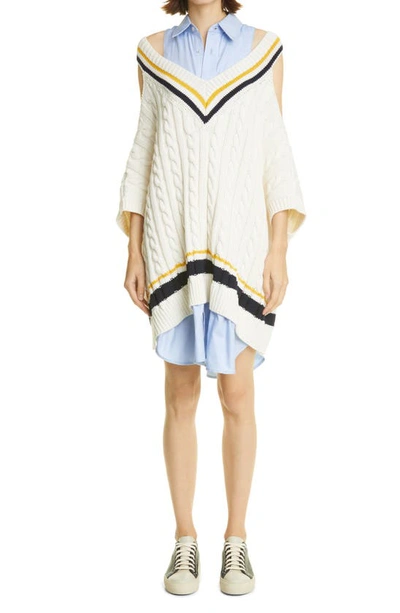 Shop Monse Hybrid Layered Sweater Shirtdress In Ivory Multi