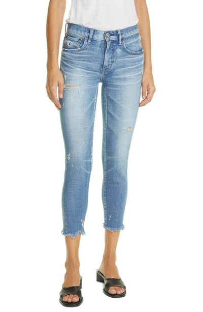 Shop Moussy Diana Distressed Frayed Hem Skinny Jeans In Light Blue