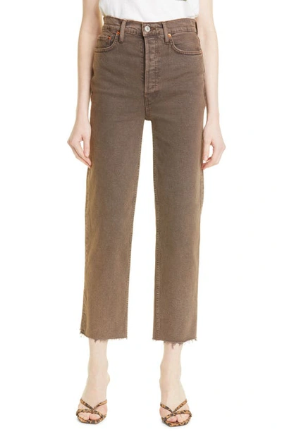 Shop Re/done '70s Ultra High Waist Stove Pipe Jeans In Washed Chocolate