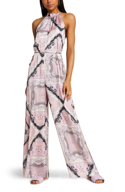 River Island Scarf Print Wide Leg Halter Jumpsuit In Pink | ModeSens