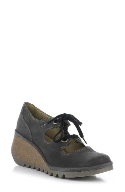 Shop Fly London Nely Wedge Loafer In 007 Diesel Oil Suede