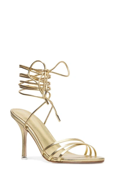 Shop Black Suede Studio Leandra Strappy Sandal In Gold Leather