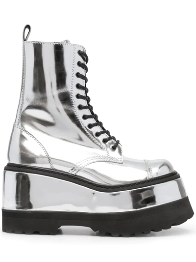 Shop Junya Watanabe Metallic Leather Platform Boots In Silber
