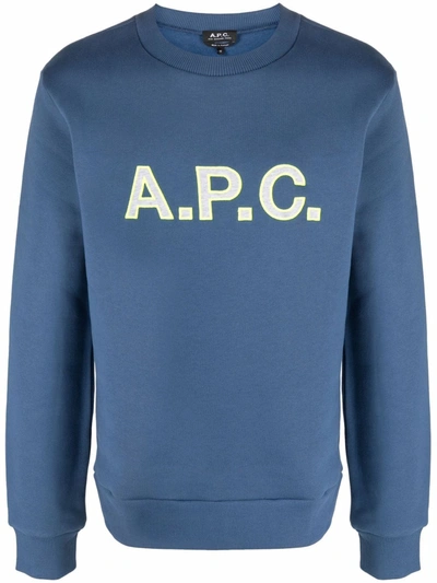 Shop Apc Logo-print Crew Neck Jumper In Blau