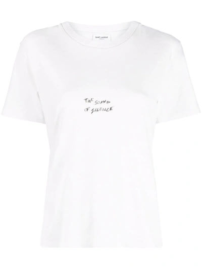 Shop Saint Laurent Slogan-print Short-sleeve T-shirt In Weiss