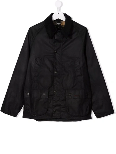 Shop Barbour Teen Waxed Long-sleeve Jacket In Black