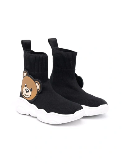 Shop Moschino Teddy Bear Motif Sneakers In Black