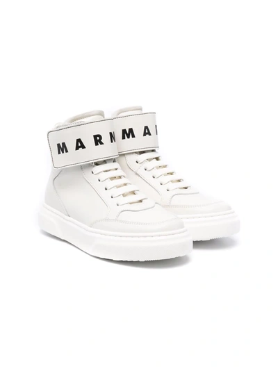 Shop Marni Logo-strap High-top Trainers In White