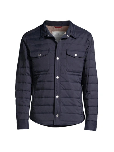 Shop Brunello Cucinelli Men's Nylon Shirt Jacket In Navy