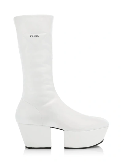 Prada Triangle Logo Platform Sole Boots In Bianco