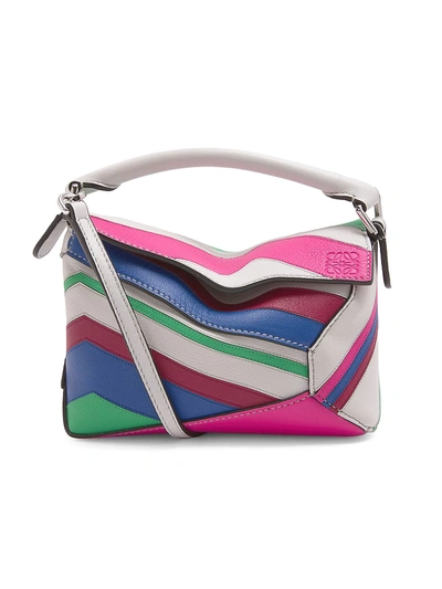 Shop Loewe Mini Zig-zag Puzzle Edge Leather Bag In Grey Multi