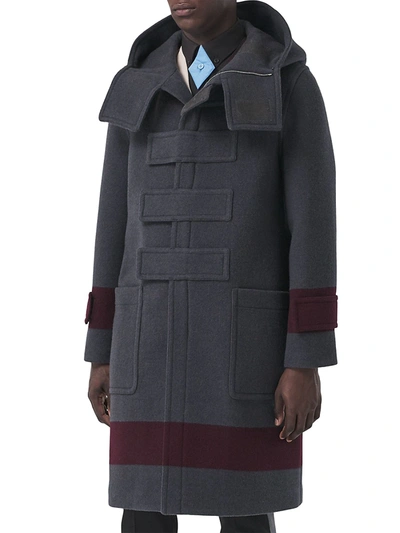 Shop Burberry Wool Hooded Coat In Dark Charcoal