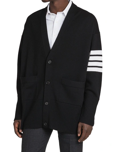 Shop Thom Browne Wool Cardigan Sweater In Black
