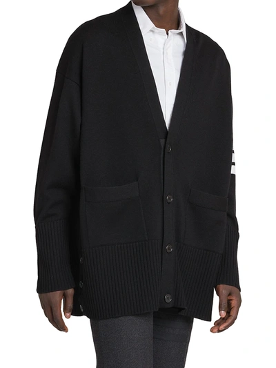 Shop Thom Browne Wool Cardigan Sweater In Black