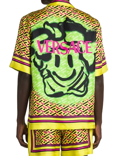 Shop Versace Monogram Print Short-sleeve Shirt In Yellow Multicolor
