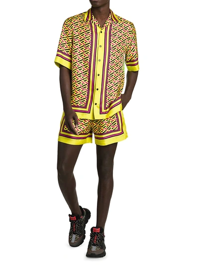 Shop Versace Silk Monogram Shorts In Yellow Multicolor