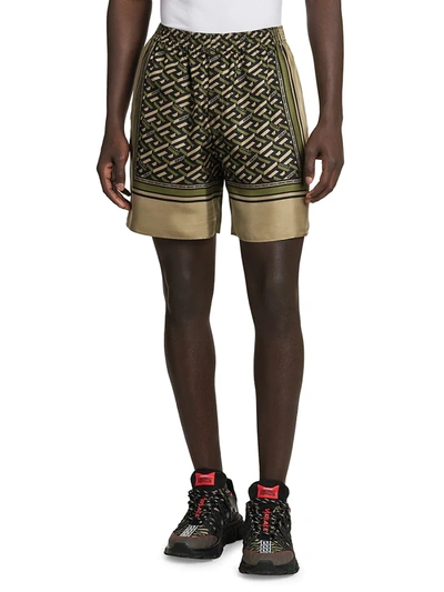 Shop Versace Silk Monogram Shorts In Yellow Multicolor