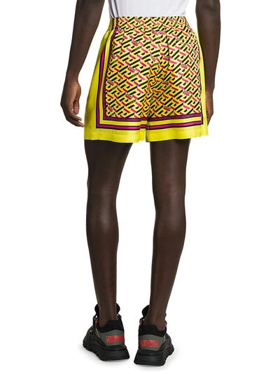 Shop Versace Silk Monogram Shorts In Yellow Multicolor