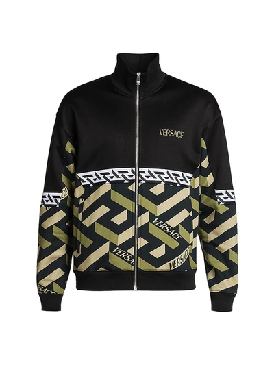 Shop Versace Men's Monogram Track Jacket In Black Military