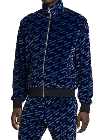 Shop Versace Jersey Jacquard Zip-up Track Jacket In Blue Black