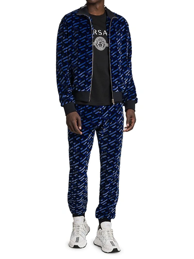 Shop Versace Jersey Jacquard Zip-up Track Jacket In Blue Black