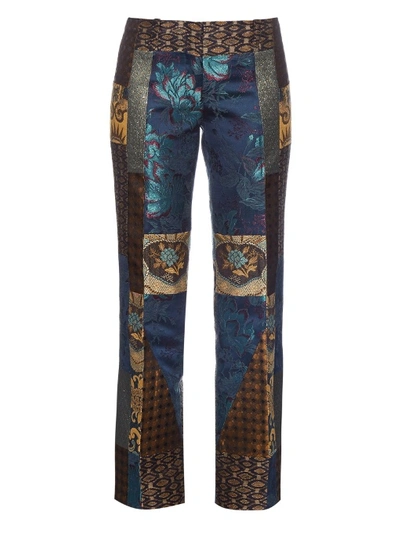 Etro Woman Patchwork Jacquard Flared Pants Light Brown In Teal