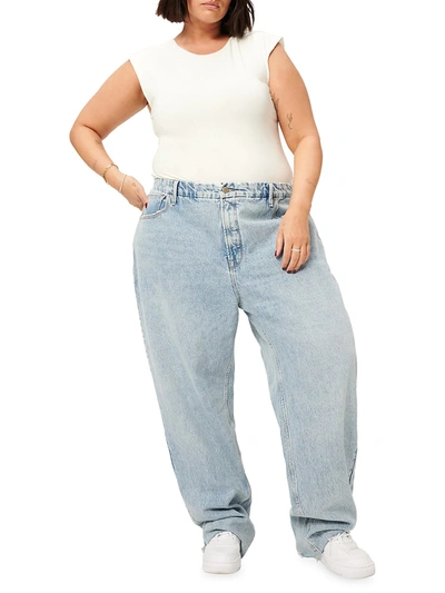 Shop Good American Good '90s High-rise Loose Straight-leg Jeans In Blue